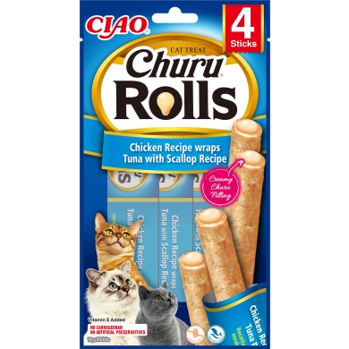 Inaba kot Churu Rolls kurczak tuńczyk przegrzebki 4 x 10g EU732